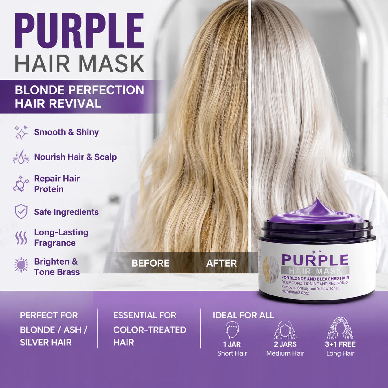 🎁 BUY 2 GET 1 FREE 💜 Banish Brassy Tones! Moisturizing Purple Hair Mask