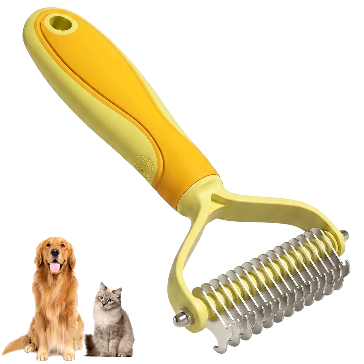 🐾Double-Sided Pet Grooming Brush – Hurtless Shedding & Dematting Undercoat Rake for Dogs and Cats