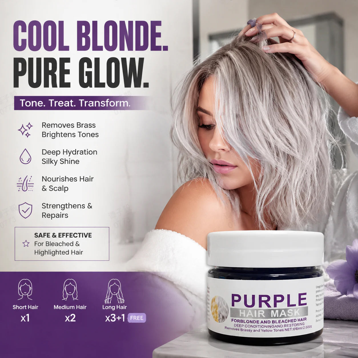 🎁 BUY 2 GET 1 FREE 💜 Banish Brassy Tones! Moisturizing Purple Hair Mask