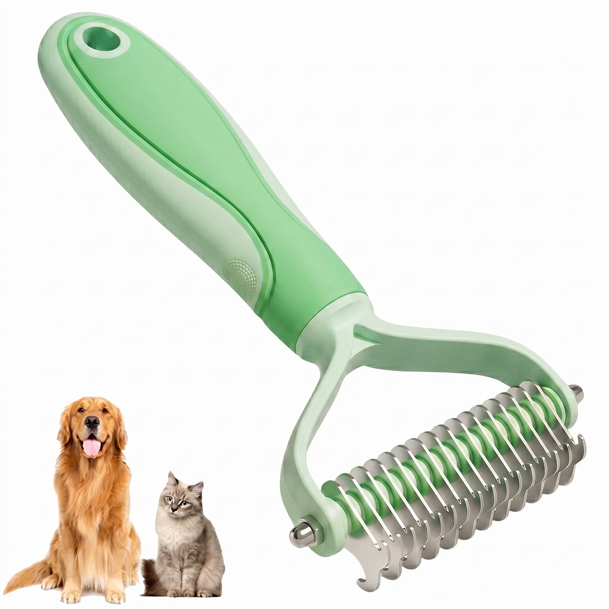 🐾Double-Sided Pet Grooming Brush – Hurtless Shedding & Dematting Undercoat Rake for Dogs and Cats