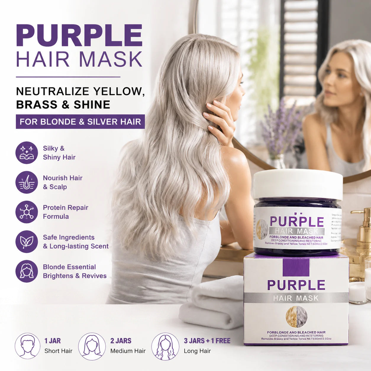 🎁 BUY 2 GET 1 FREE 💜 Banish Brassy Tones! Moisturizing Purple Hair Mask