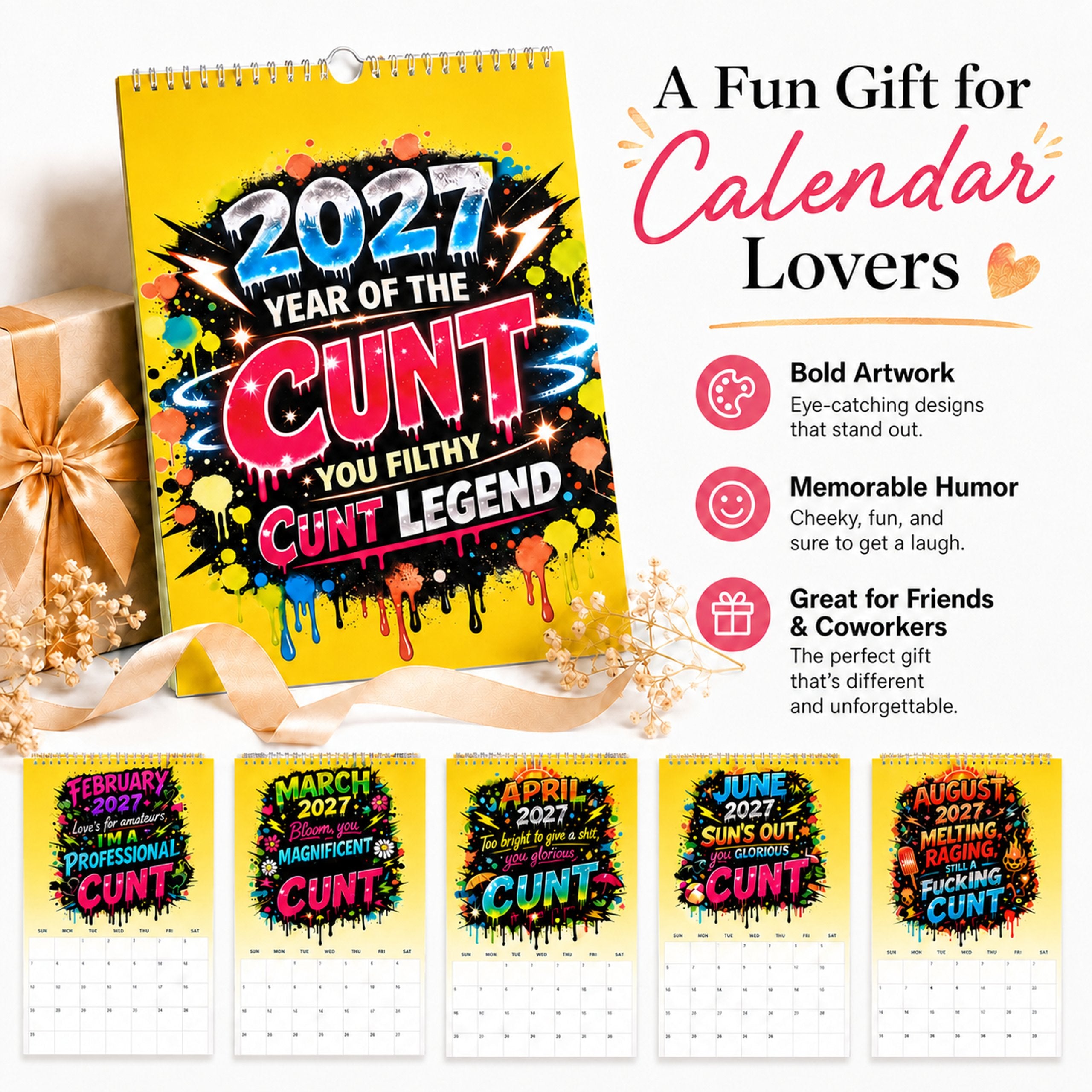💥Early Bird Sale — 49% OFF🎁2027 Year of the Cunt Wall Calendar – Bold Graffiti Humor Calendar📆🌟