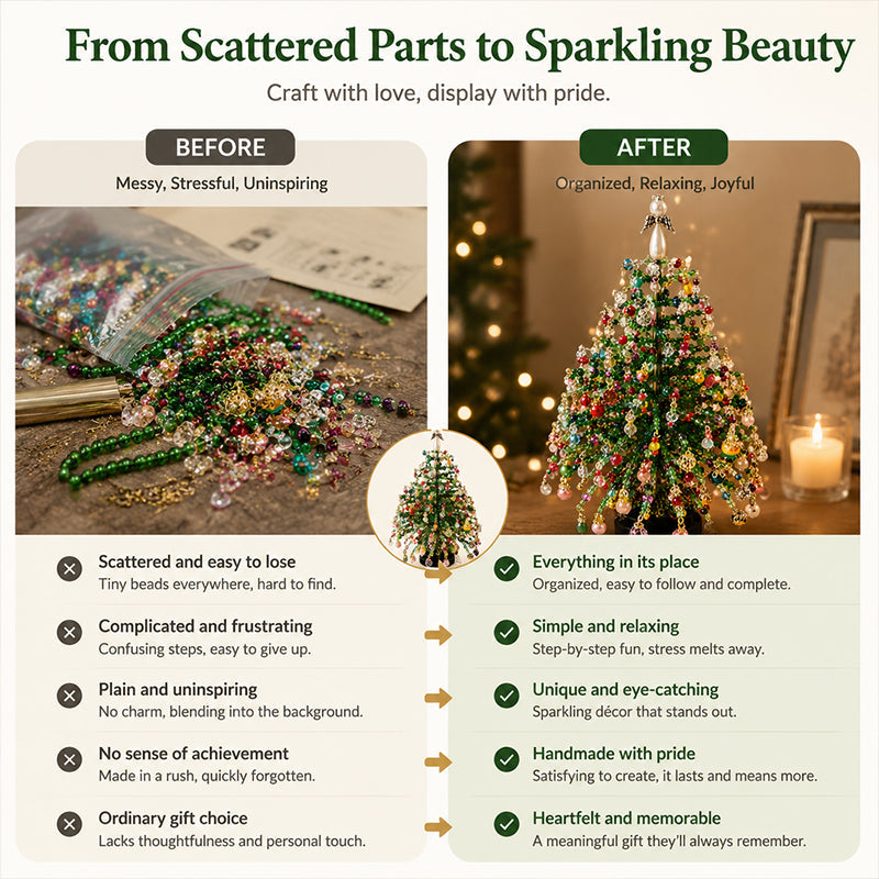 Mini Tabletop DIY Beaded Christmas Tree Craft Kit | Handmade Holiday Home Decor