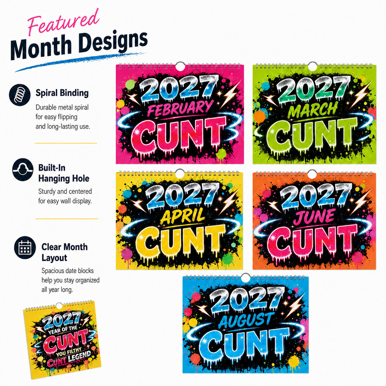 💥Early Bird Sale — 49% OFF🎁2027 Year of the Cunt Wall Calendar – Bold Graffiti Humor Calendar📆🌟