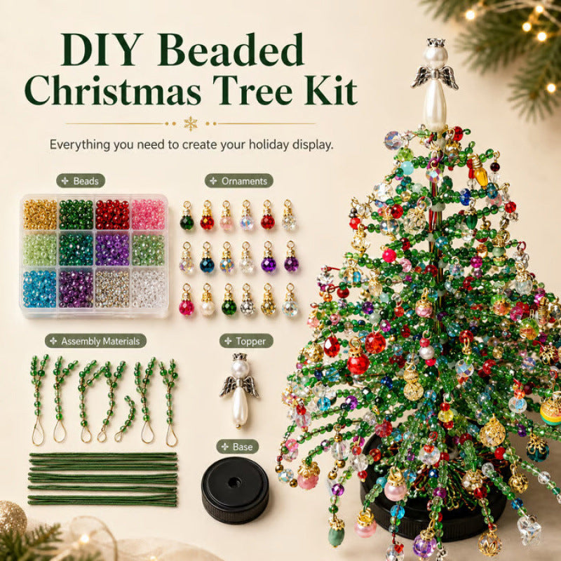 Mini Tabletop DIY Beaded Christmas Tree Craft Kit | Handmade Holiday Home Decor