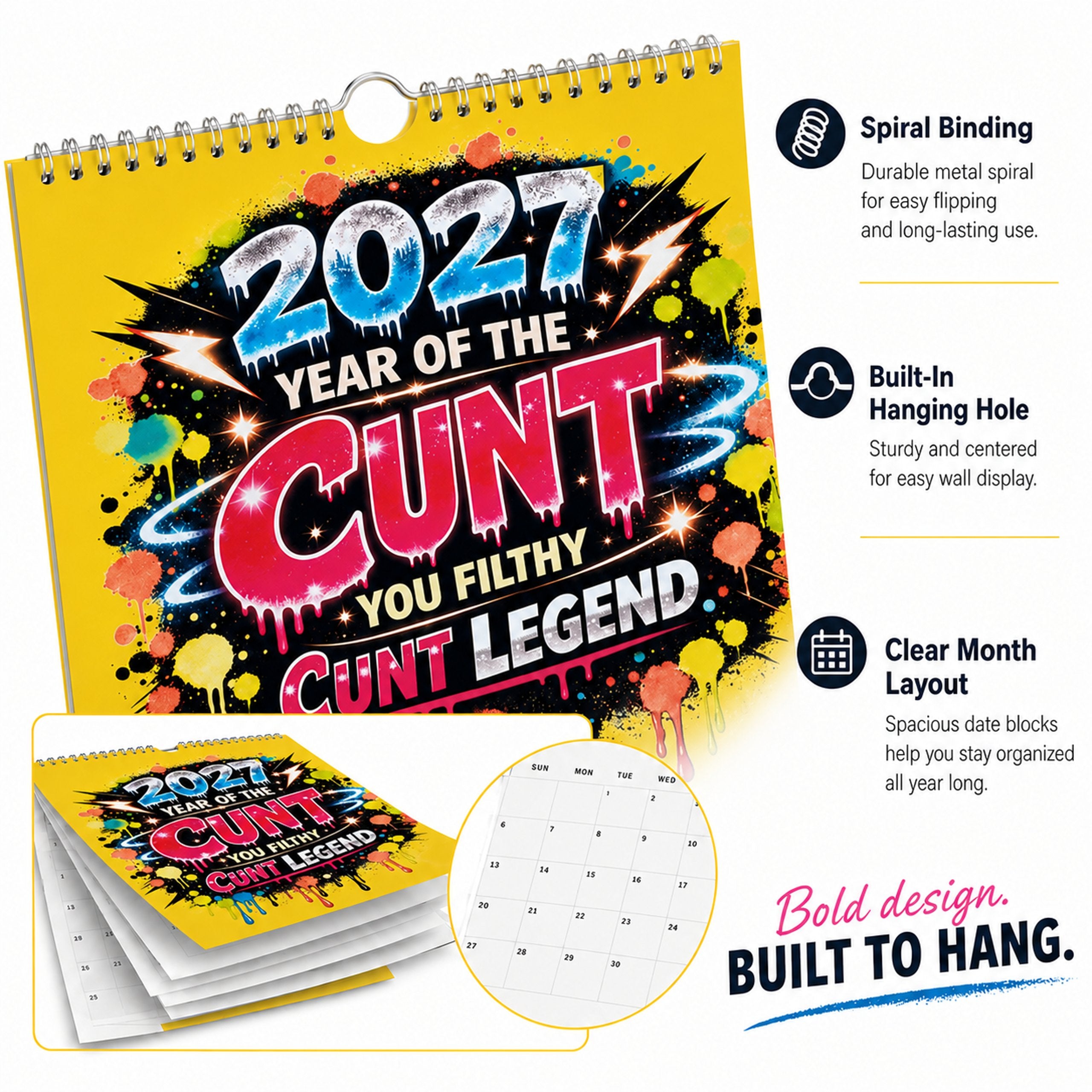 💥Early Bird Sale — 49% OFF🎁2027 Year of the Cunt Wall Calendar – Bold Graffiti Humor Calendar📆🌟